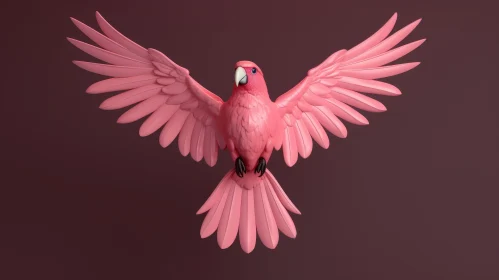 Pink Parrot 3D Rendering with Spread Wings
