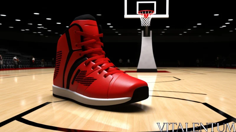 Red and Black Basketball Sneaker on Court AI Image