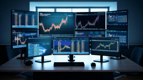 Stock Market Trading Room with Multiple Monitors