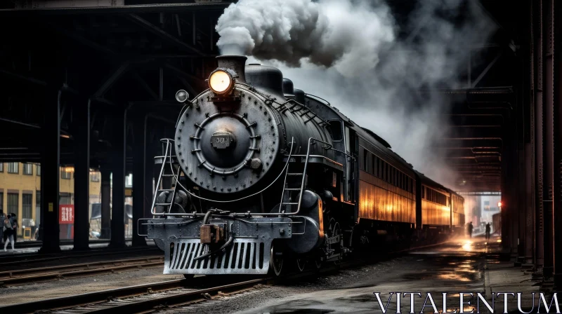 AI ART Vintage Steam Locomotive Pulling Passenger Cars