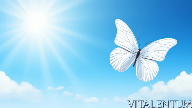 AI ART White Butterfly Flying in Blue Sky