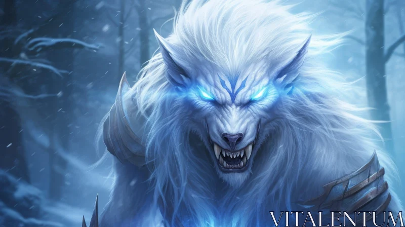 AI ART White Wolf in Snowy Forest - Mystical Digital Art