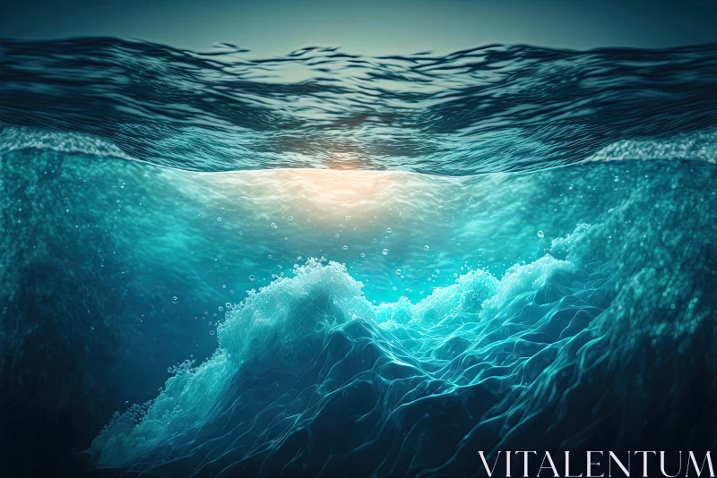 Captivating Blue Ocean Waves: A Realistic Depiction of Light and Dark Cyan AI Image