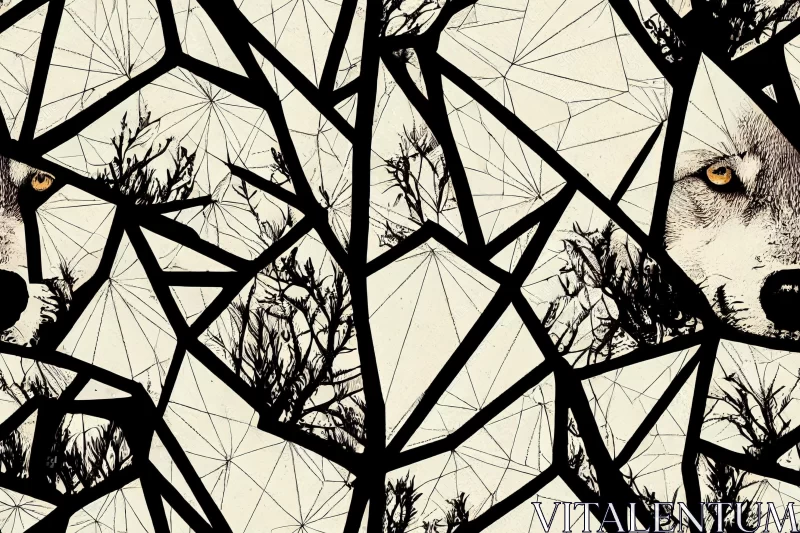 Captivating Wolf Head Pattern Fabric - Twisted Branches | Geodesic Structures AI Image