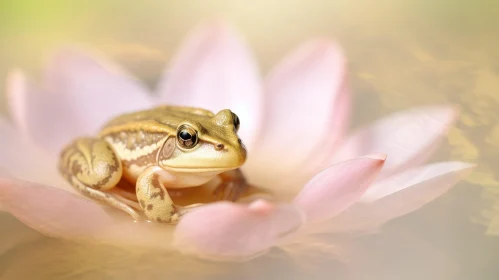 Close-up Frog on Pink Water Lily