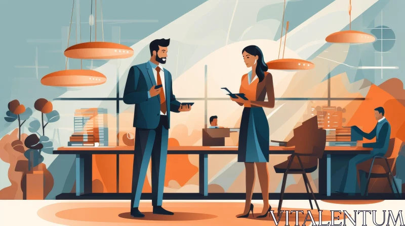 Contemporary Office Scene with Business Professionals AI Image
