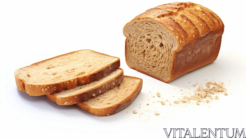 Delicious Bread Loaf and Slices on White Background AI Image