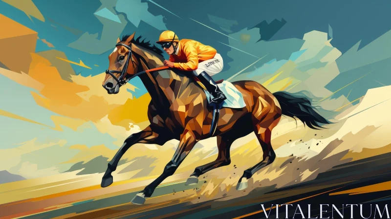 Energetic Horse Racing Digital Painting AI Image