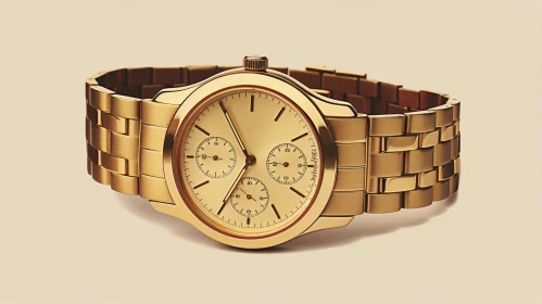 Exquisite Gold Wristwatch on White Background