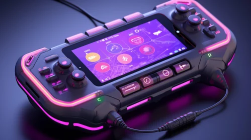 Futuristic Wireless Video Game Controller with Purple Lights