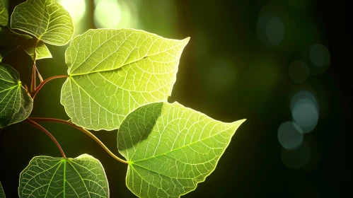 Green Leaf Veins Backlit by Sunlight