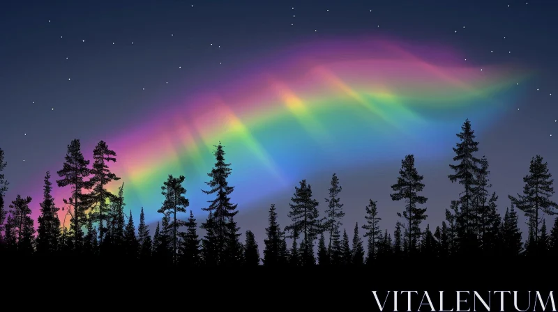 Night Sky Rainbow and Stars Landscape AI Image