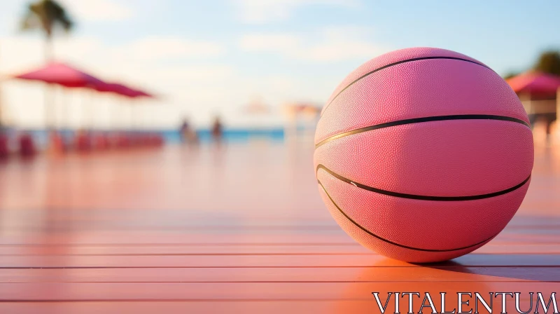 Pink Basketball on Wooden Floor Close-Up AI Image