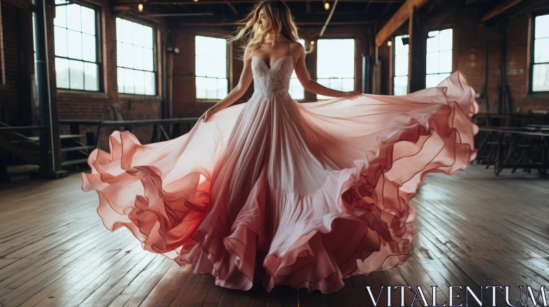 Pink Ombre Wedding Dress Twirling Bride AI Image