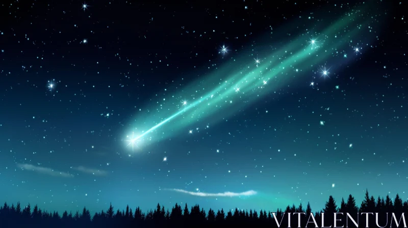 AI ART Stunning Night Sky Comet with Stars