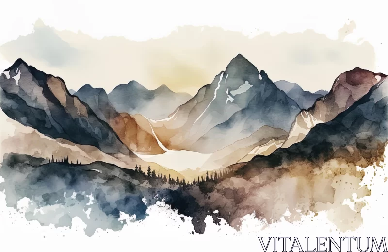 Watercolor Mountain Panorama Illustration | Elaborate Landscapes AI Image
