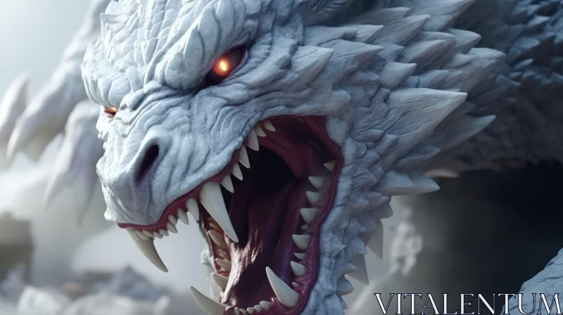 White Dragon Digital Painting on Rocky Cliff AI Image