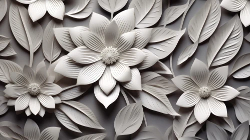 White Paper Flowers 3D Rendering on Gray Background