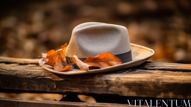 Brown Straw Hat with Leaves on Wooden Fence in Forest AI Image