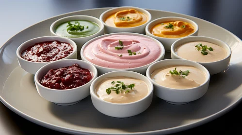 Colorful Dip Arrangement on White Plate