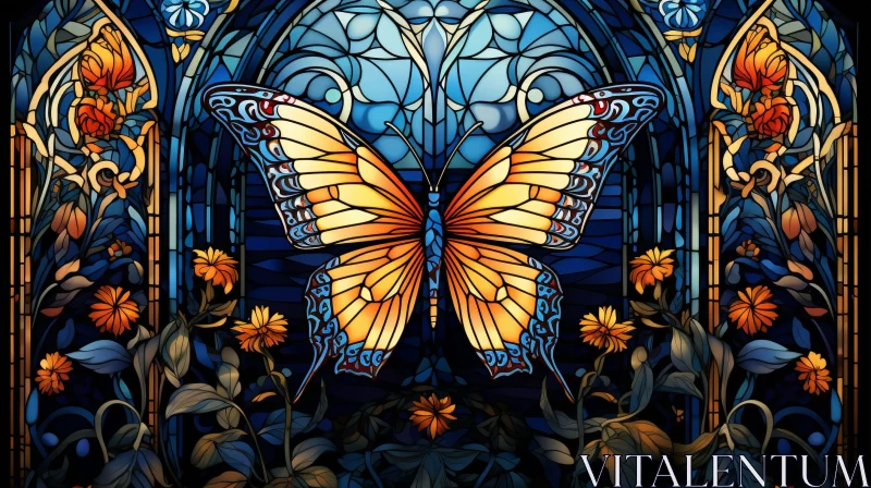 Colorful Stained Glass Butterfly Window Design AI Image