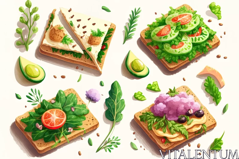 Delicious and Colorful Cartoon Sandwiches with Vegetables AI Image
