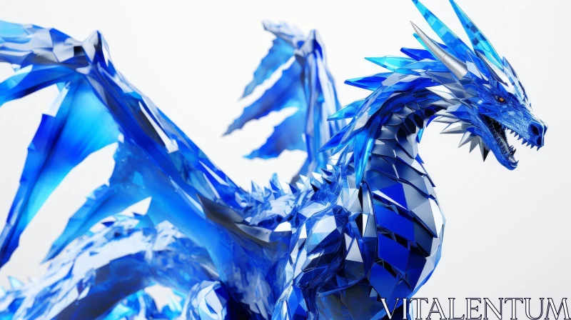 Enchanting Blue Crystal Dragon - 3D Fantasy Art AI Image