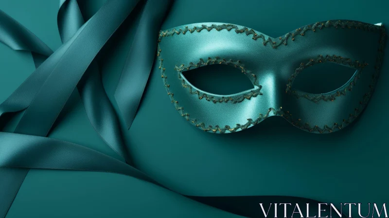 Intricate Venetian Carnival Mask in Dark Teal AI Image