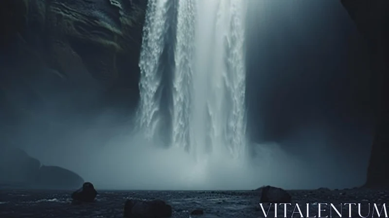 Majestic Waterfall in Dark Icelandic Cave AI Image