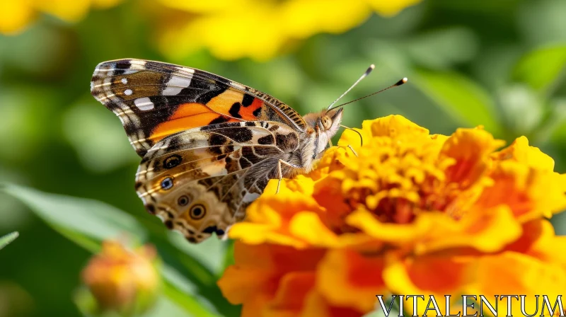 AI ART Painted Lady Butterfly on Marigold Flower