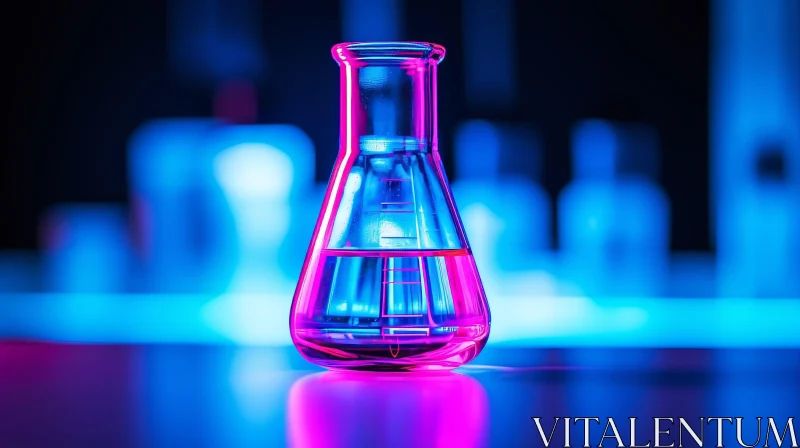 Transparent Laboratory Flask with Pink Liquid AI Image
