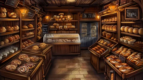 Warm Bakery Scene with Fresh Breads and Pastries