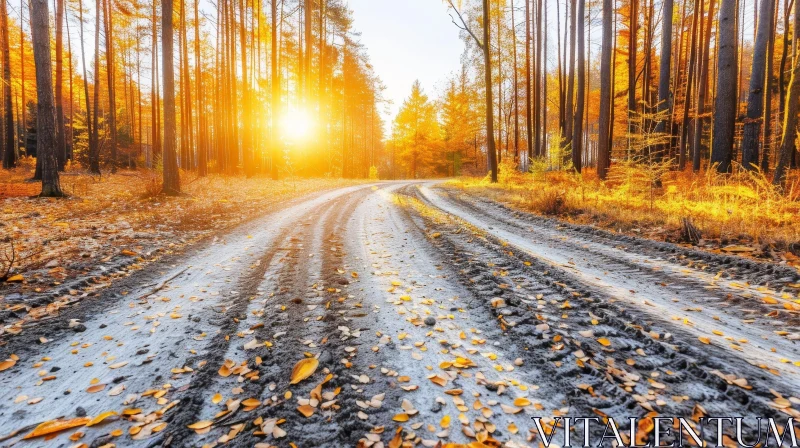 Autumn Forest Road Landscape - Serene Nature Photography AI Image