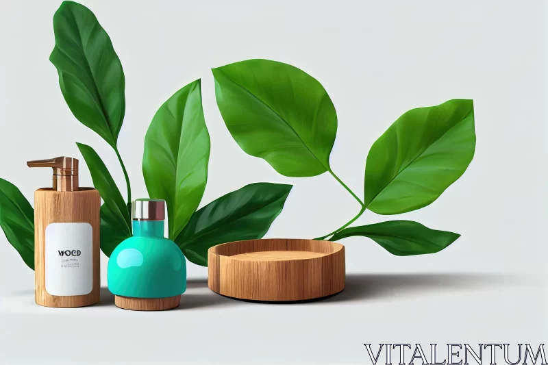 Beauty Products and Green Leaf: A Stunning 3D Render AI Image