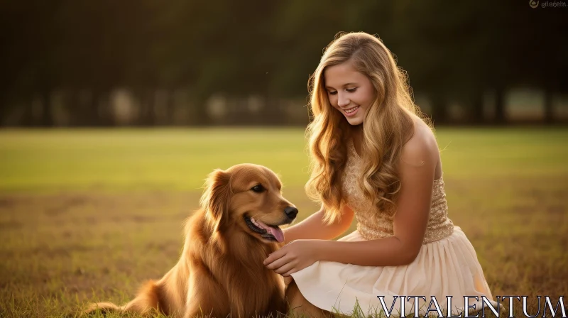 Blond Woman with Dog in Park AI Image