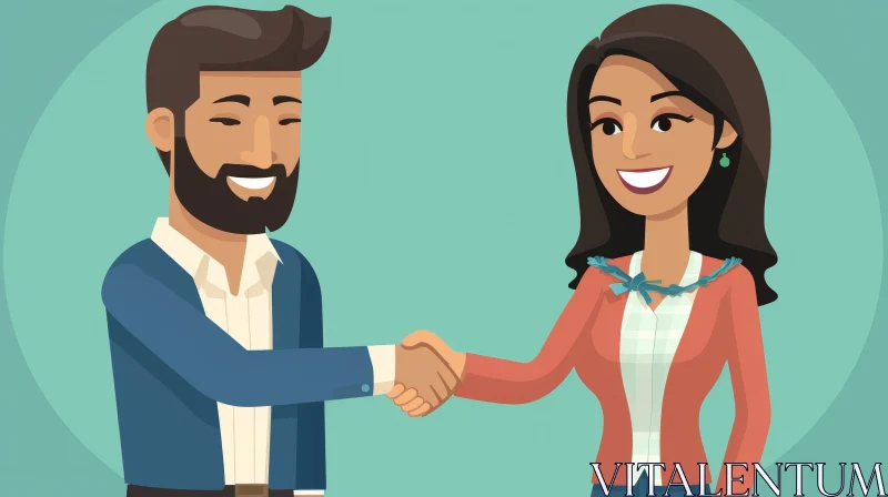 AI ART Business Vector Illustration of a Man and Woman Shaking Hands