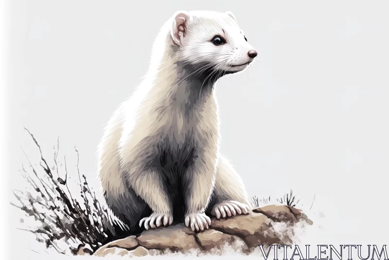 Captivating Digital Painting of a White Ferret on Rocks AI Image