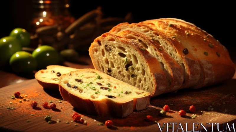 Delicious Bread Photography on Cutting Board AI Image