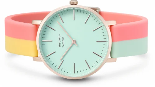 Elegant Women's Wristwatch with Pink and Mint Green Strap