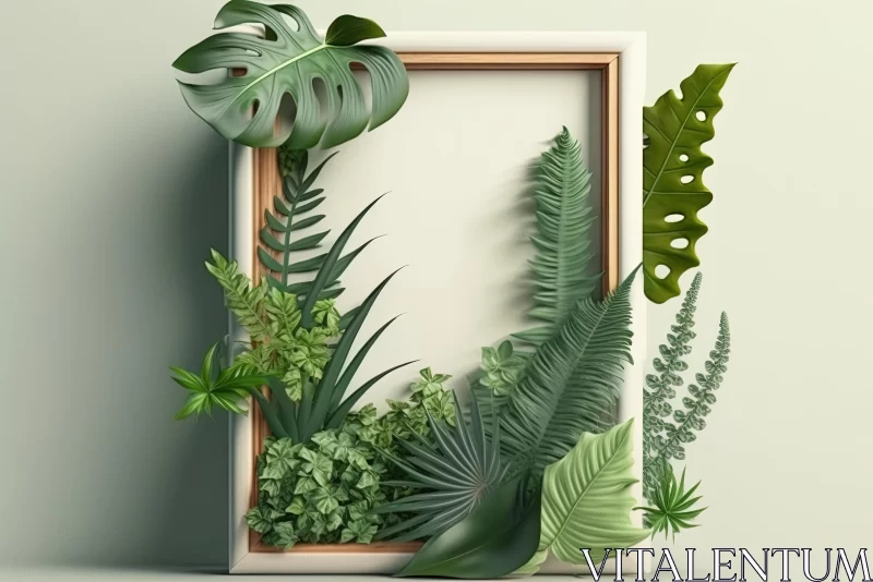 AI ART Enchanting 3D Rendered Frame with Green Leaves and Exotic Plants