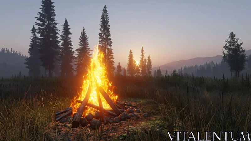 Enchanting Forest Bonfire at Sunset AI Image