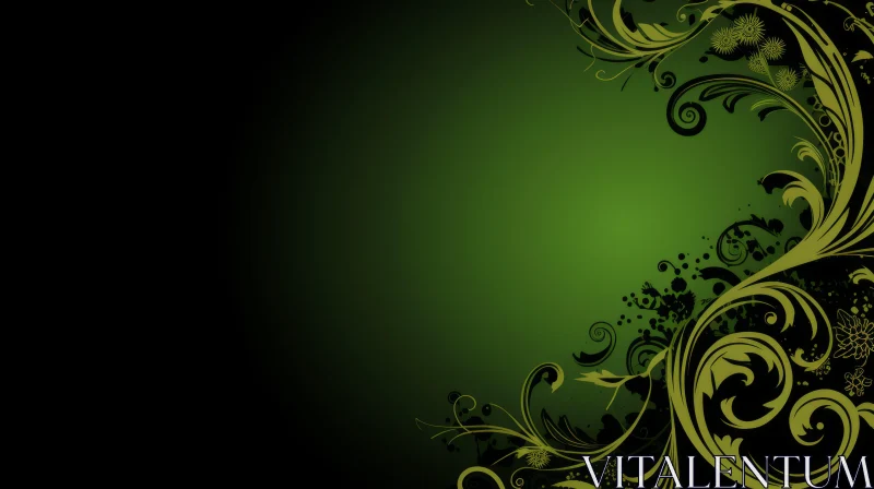 Intricate Black and Green Floral Background AI Image