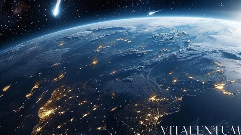 Night View of Earth from Space: City Lights and Stars AI Image