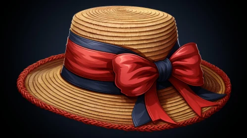 Stylish 3D Rendered Straw Hat with Red Ribbon