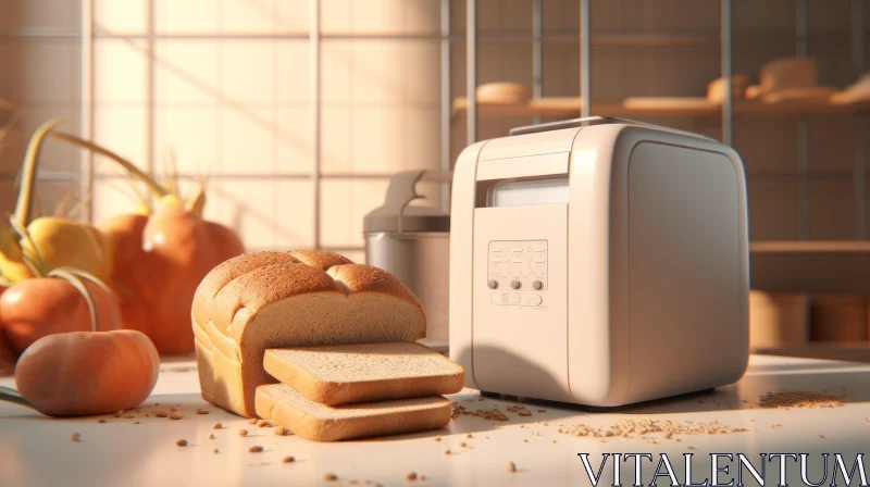 White Toaster and Sliced Bread on Kitchen Counter AI Image