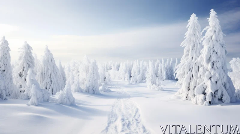AI ART Winter Landscape - Serene Snow-Covered Trees