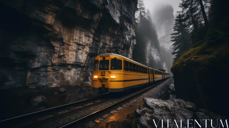 AI ART Yellow Train in Mysterious Gorge