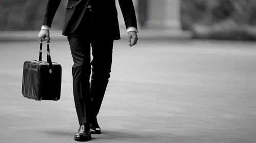 Businessman in Dark Suit Walking with Briefcase