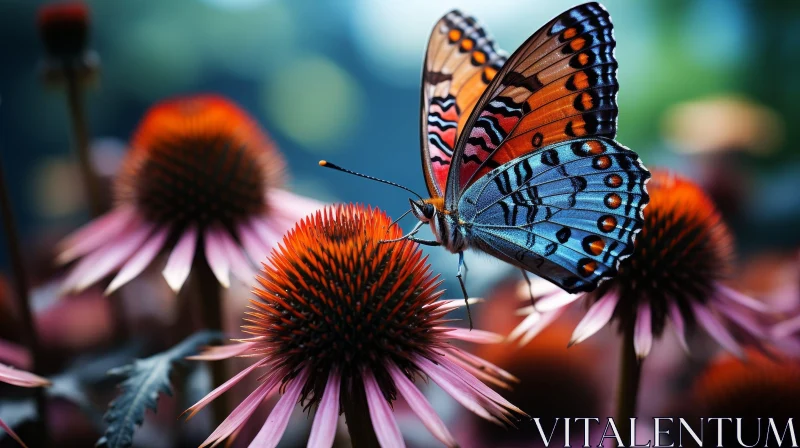AI ART Colorful Butterfly on Purple Coneflower