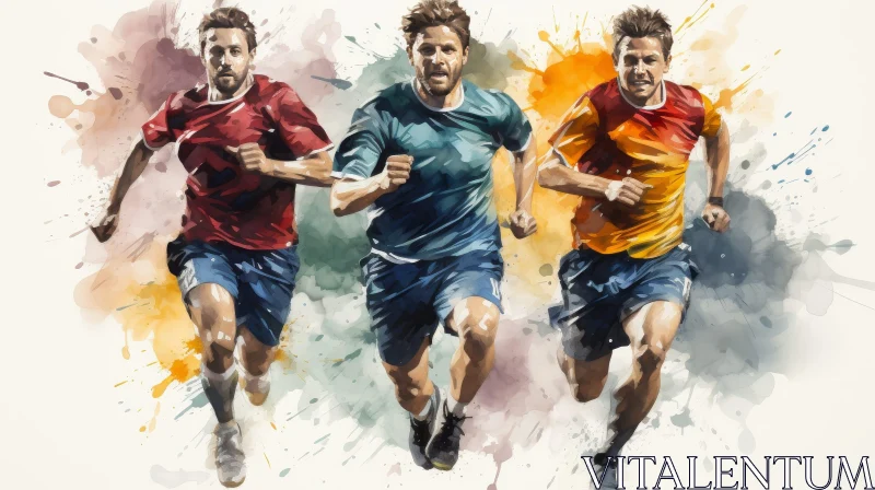 Dynamic Men Running Watercolor Painting AI Image